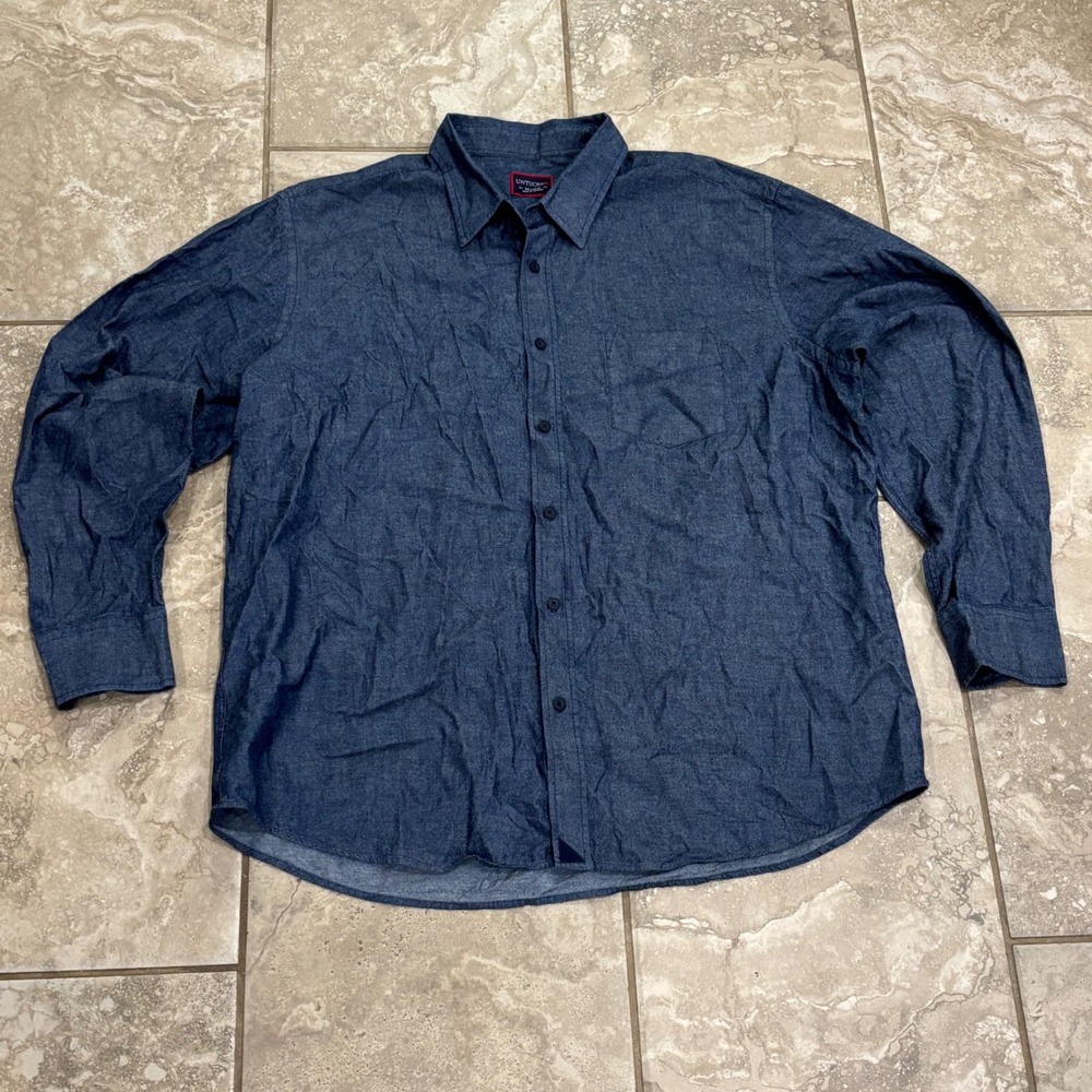 UNTUCKit Mens XXL Blue Chambray Cotton Long Sleeve Button Down Shirt Pocket